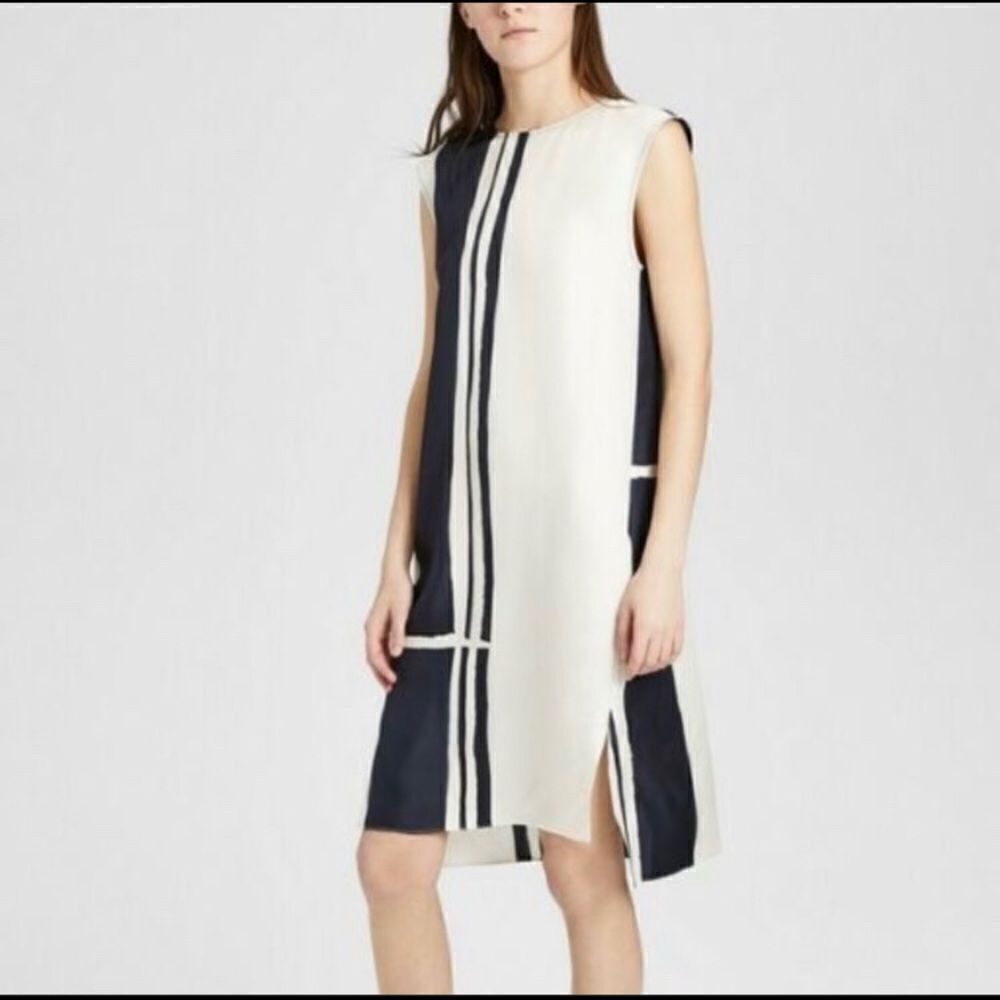 NWT Theory Minimal Sheath‎ Modern Striped Dress Silk S Small Geometrical B & W